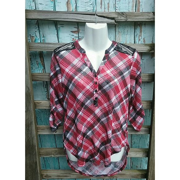 No Boundaries Tops - 🎈[Nobo] Hi/ Lo Plaid Shirt M